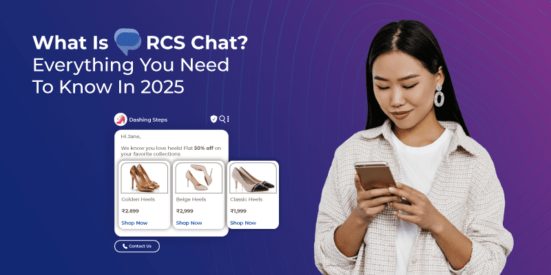 An image of a women holding a phone with an RCS chat interface, highlighting everything you need to know in 2025